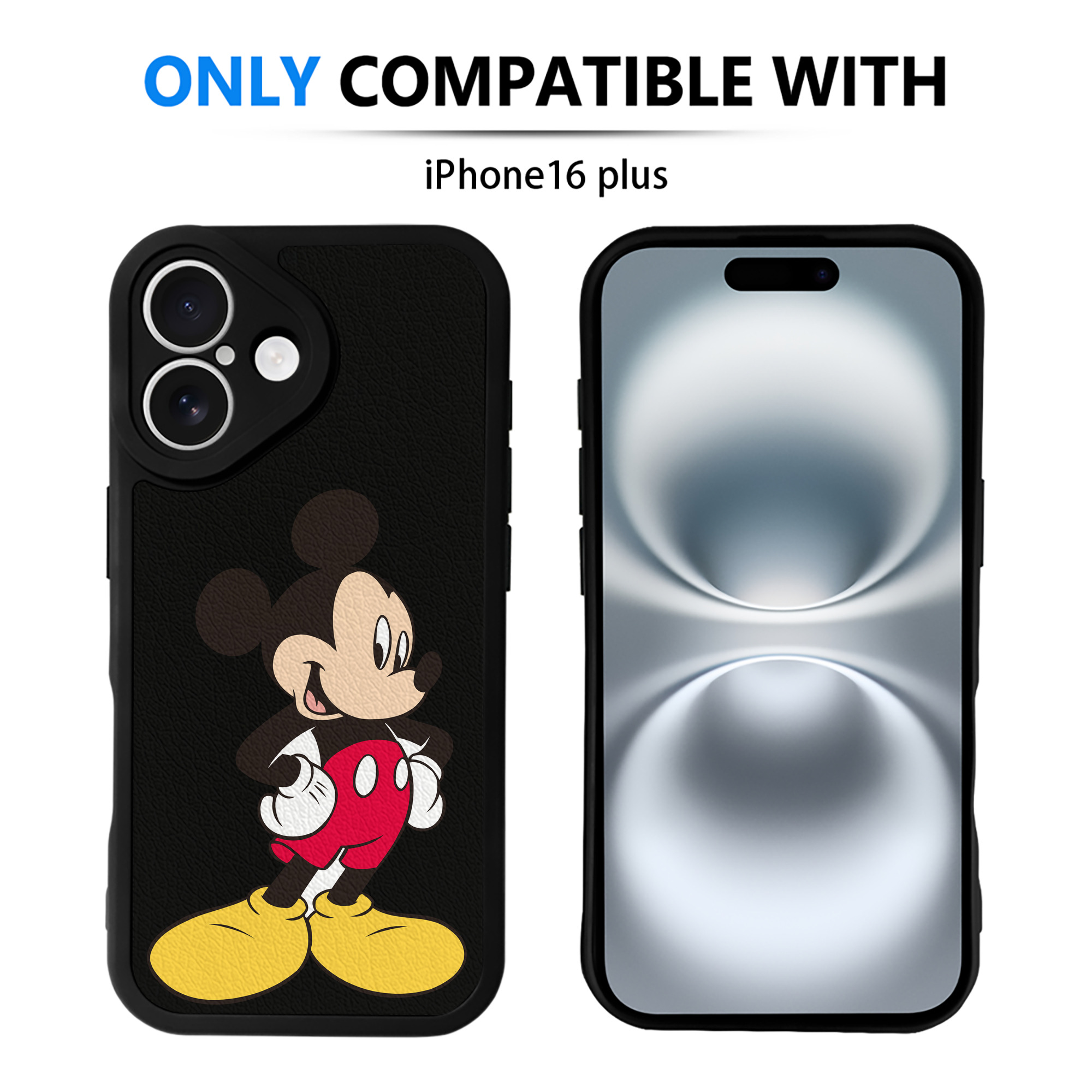 （画像用） ミッキーマウス Mickey Mouse 【iPhone 16シリーズ対応】シリコンスマホケース（レザー調） 材質：シリコン